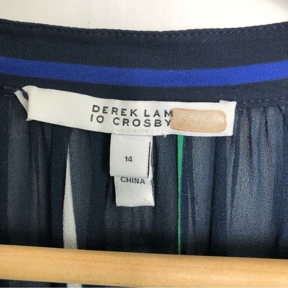 DEREK Lamb 10 Crosby Navy blue striped button-down sheer shirt - Picture 8 of 11